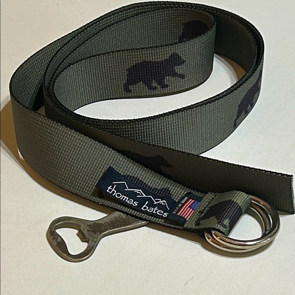Thomas Bates Men’s Outdoor Beer Opener Green Nylon Belt Double-D Ring Buckle
